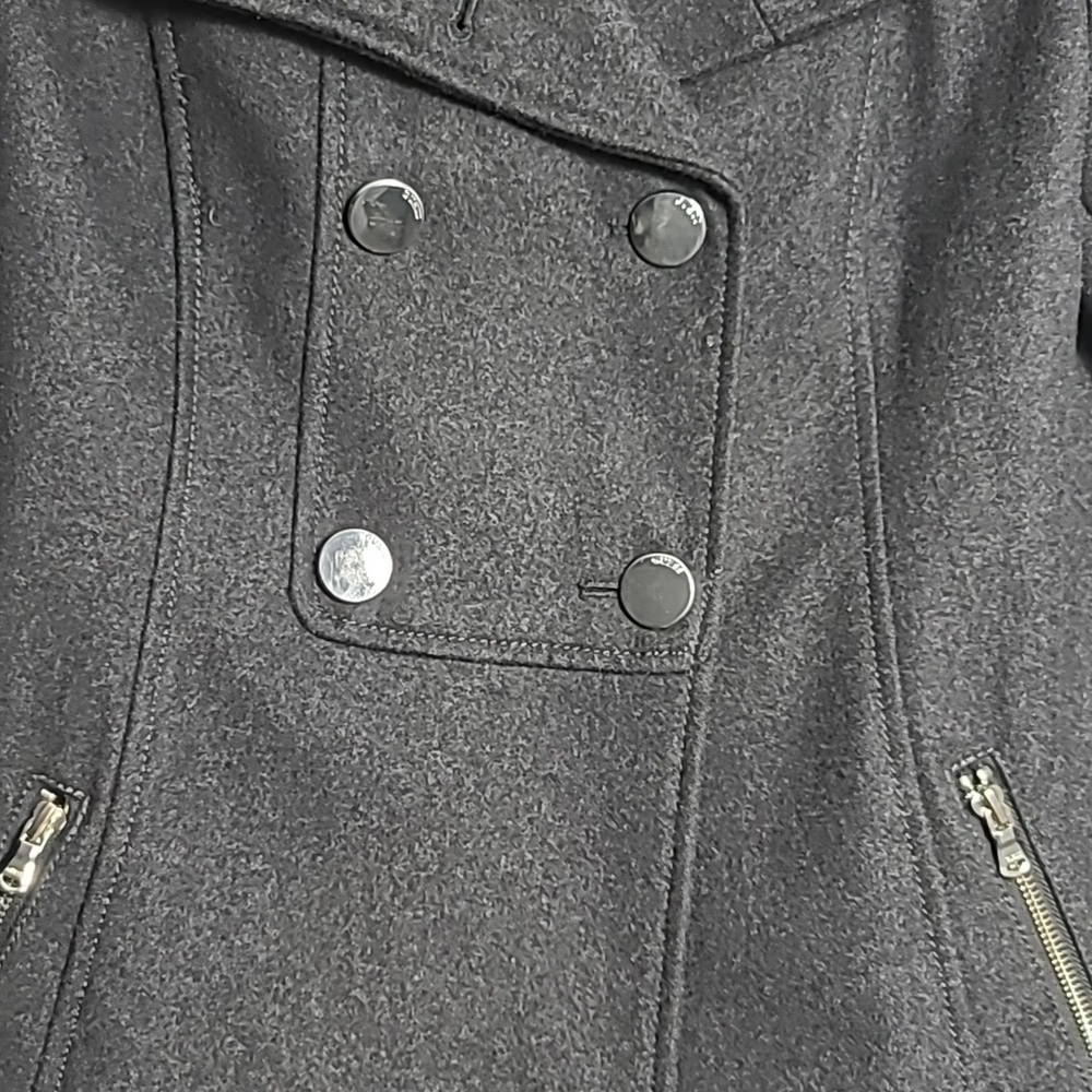 GUESS LOS ANGELES Dark Grey Wool Long Sleeve Button Up Coat Size Petite Small - Picture 4 of 16